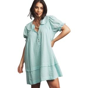 Anthropologie Pilcro Dress Womens XS Petite Teal Findley Puff Sleeve Mini Gauze